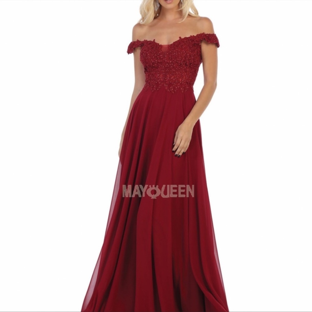 Off the shoulder Burgundy Gown